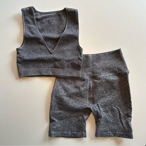 SPIRITUAL GANGSTER Gray Ribbed Knit Crop Top and Shorts Set